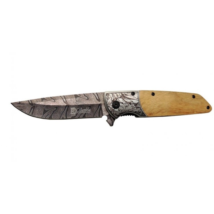 A2150C Kahve Kamp Çakısı 21cm- Manuel, Ahşap İşlemeli Sap