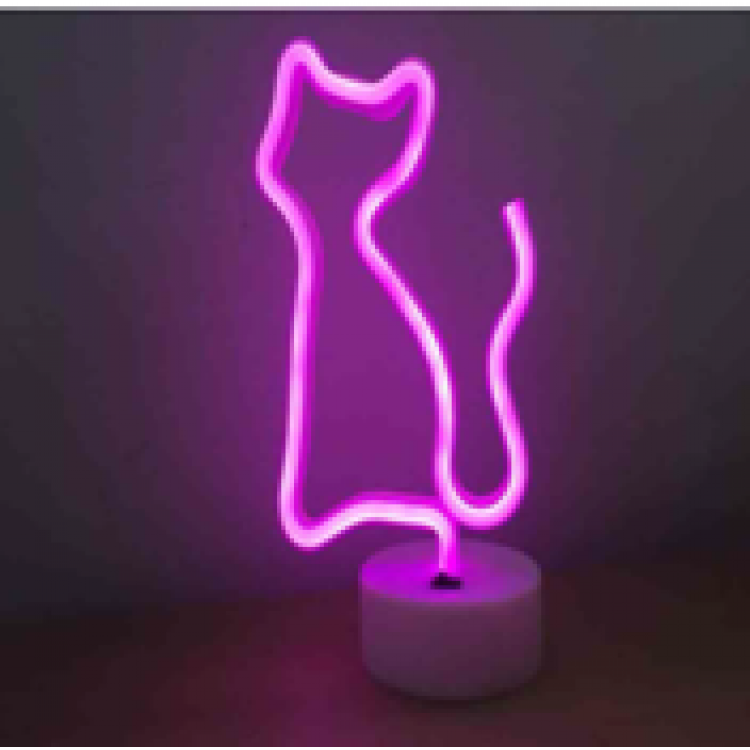 Neon Işıklı Kedi Lamba Pil ve Usb Pembe Işık MZ6200-260