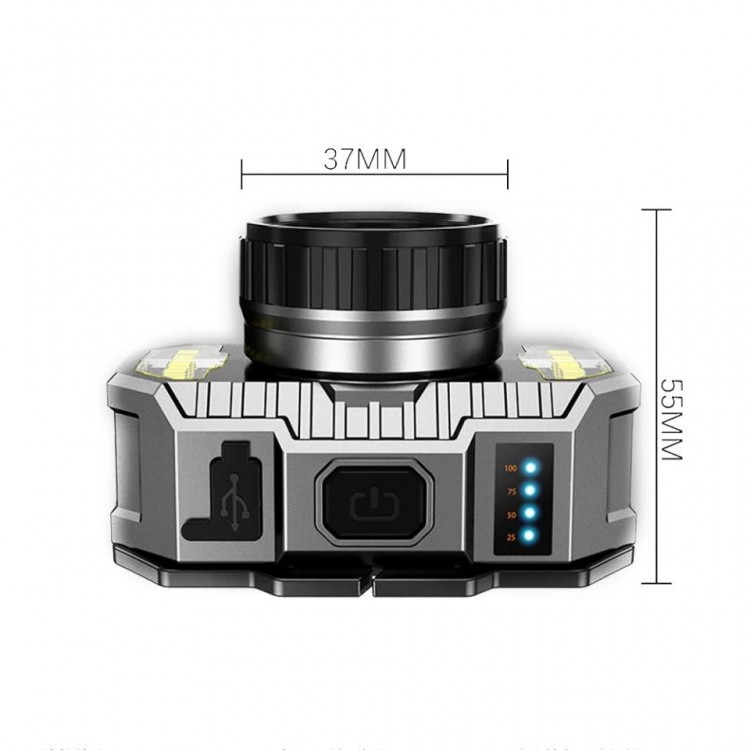 PeakStar PS-010 800 Lümen Zoomlu Şarj Göstergeli Cob LED Usb'li Şarjlı Kafa Lambası