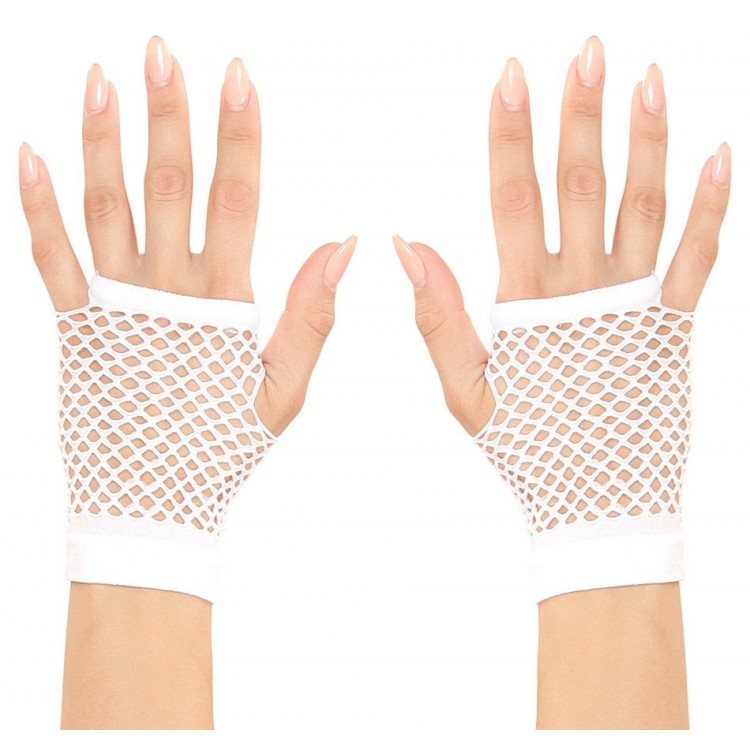 Beyaz Renk Kısa Boy Fileli Örgü Eldiven