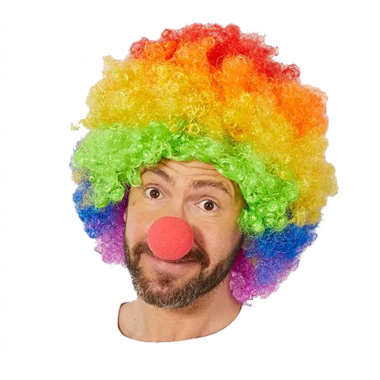 Colorful Rainbow Afro Bonus Wig and Red Sponge Nose 120 g