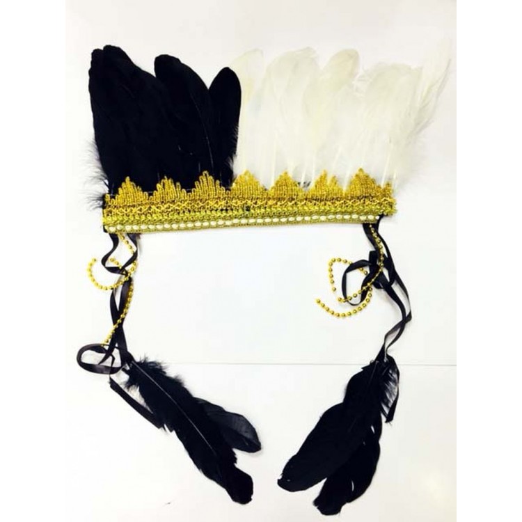 Siyah Beyaz Renk Tüylü Kızılderili Başlığı | Taraftar Başlığı