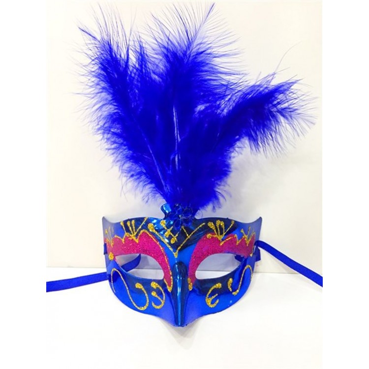 Renkli Tüylü Venedik Parti Maskesi Karışık Renk 12 Adet