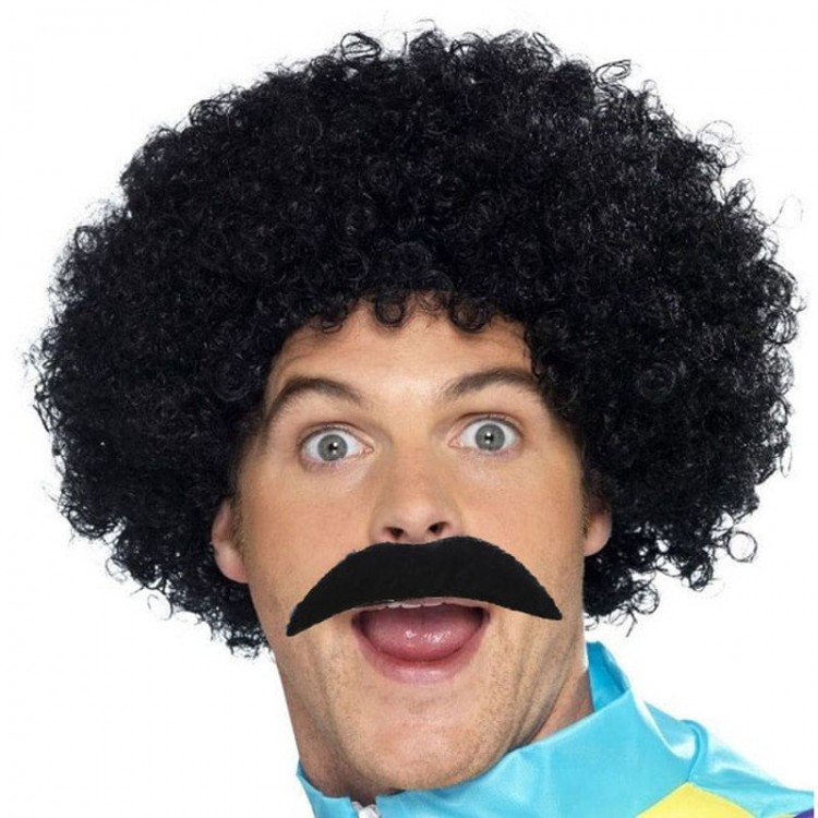 Black Scouser Men's Short Wig 120g and Mustache Set