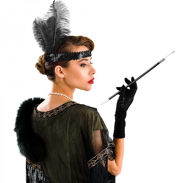 1920'ler Gatsby Aksesuar Seti – Siyah Charleston Saç Bandı & Sigaralık 1920'ler Gatsby Aksesuar Seti – Siyah Charleston Saç Bandı & Sigaralık