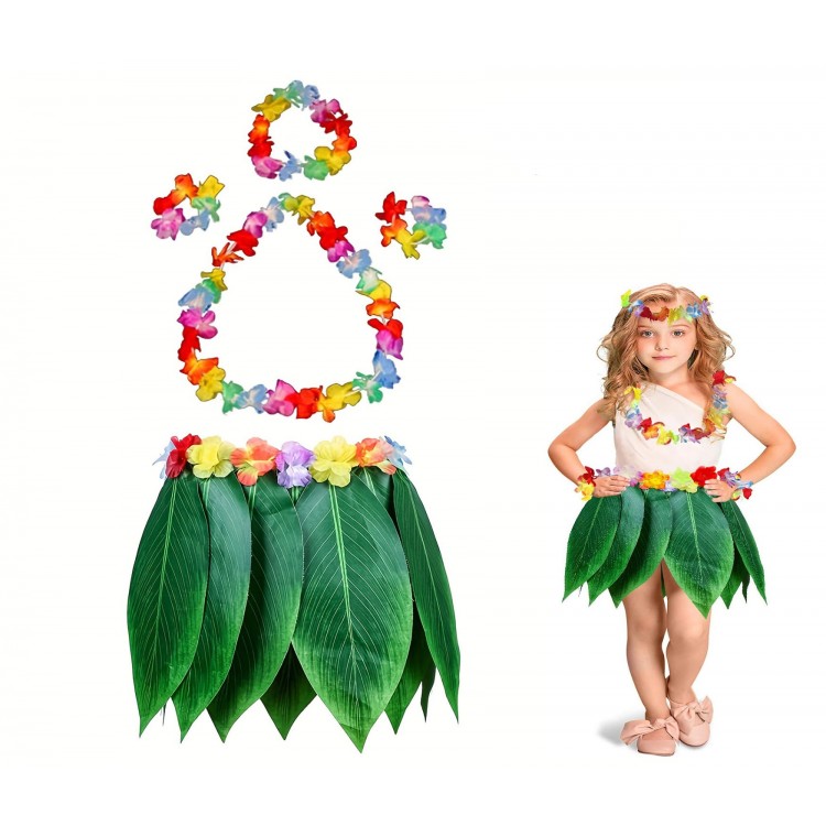 Çocuk Hawaii Kostüm Seti - Yaprak Etek & Hawaii Set - 5 Parça