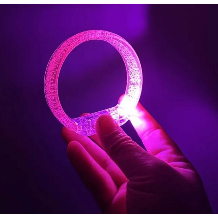 Pembe Led Işıklı Baskı Yapılabilen Pilli Bileklik Bilezik 1,5 cm Genişlik