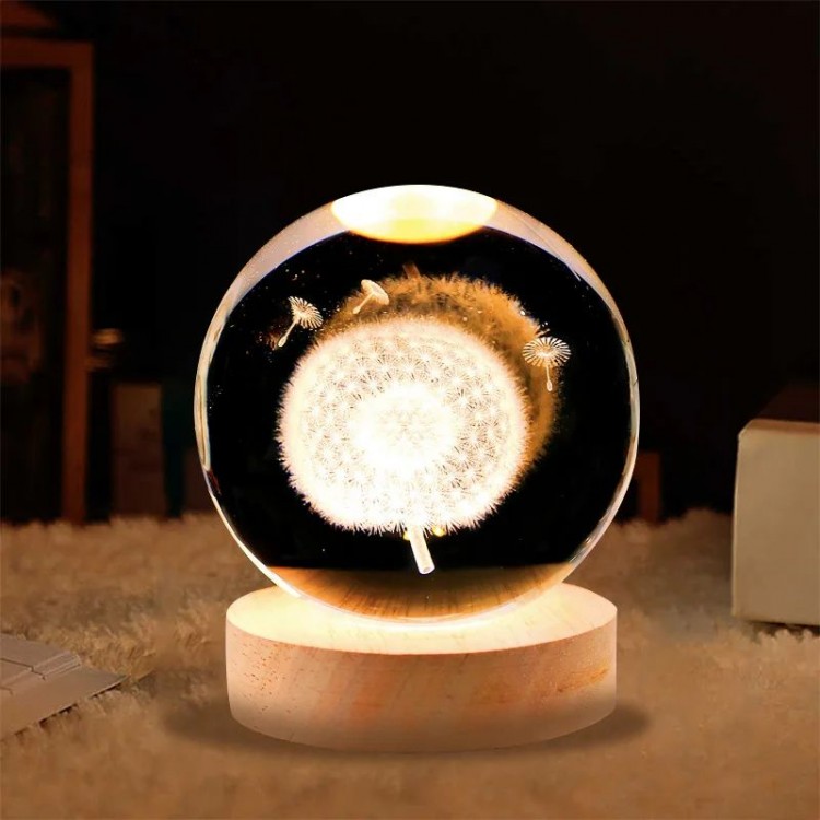 Decorative Dandelion Design Wooden Base Illuminated Glass Globe Large Size Glass 8 Cm MZ4-2301 Decorative Dandelion Design Wooden Base Illuminated Glass Globe Large Size Glass 8 Cm MZ4-2301