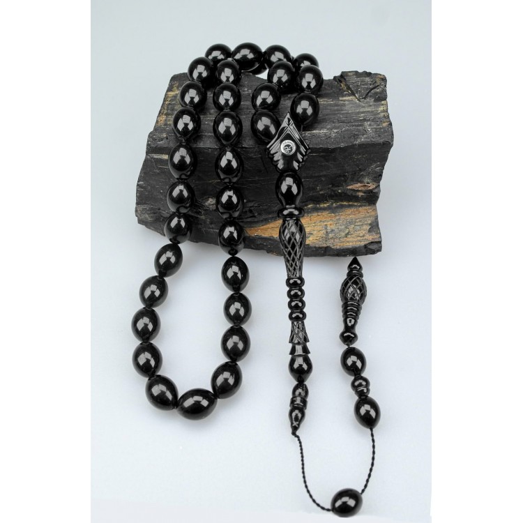Oltu Stone Special Series Imame Diamond Carved Prayer Beads