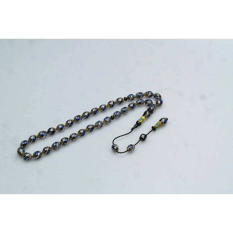 Oltu Taşı Ve Sarı Galalith  Çift Çeşmi Bülbül İşlemeli Tespih