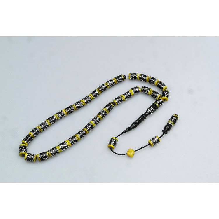 Oltu Stone and Yellow Galalith Knitting Embroidery Rosary