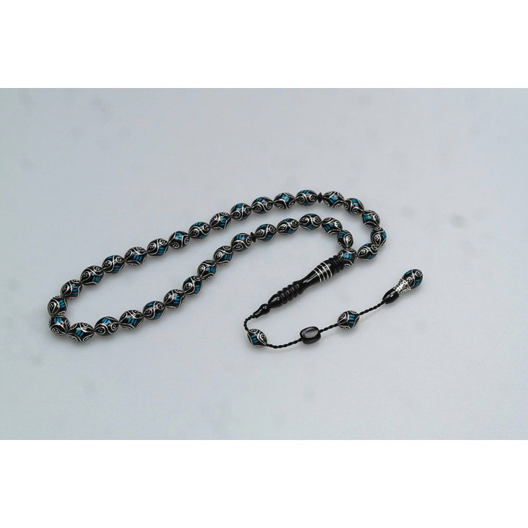 Oltu Stone and Enamel Inlaid Prayer Beads Oltu Stone and Enamel Inlaid Prayer Beads