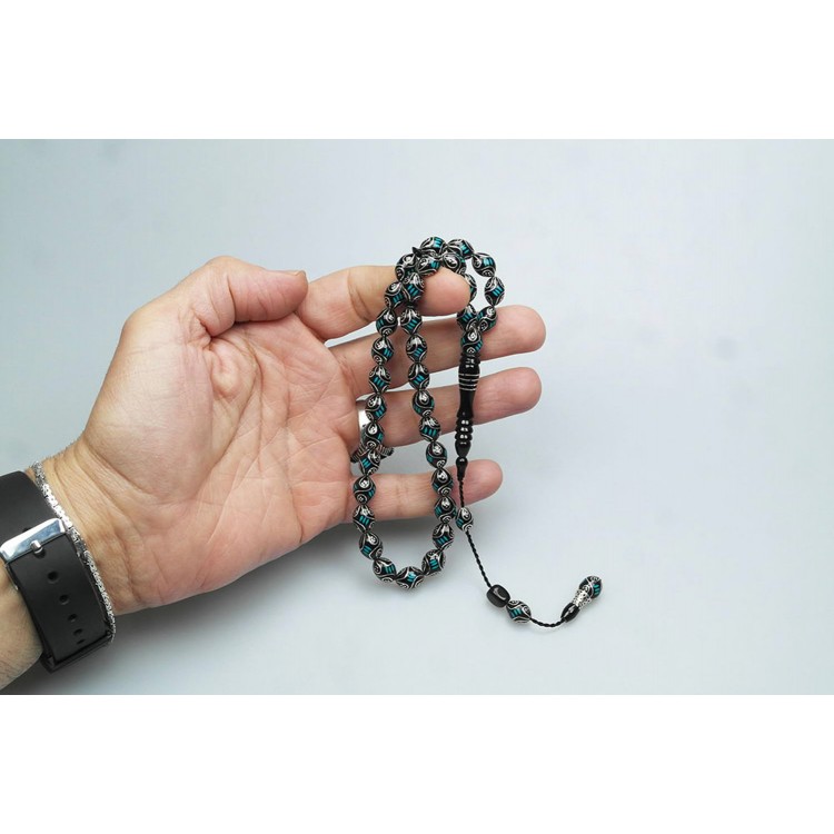 Oltu Stone and Enamel Inlaid Prayer Beads Oltu Stone and Enamel Inlaid Prayer Beads