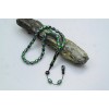 Oltu Stone and Green Galalith Double Fountain Engraved Prayer Beads
