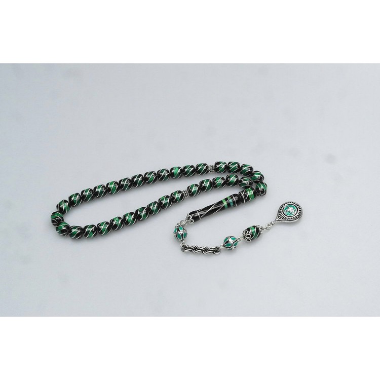 Oltu Stone and Galalith Fountain Nightingale Engraved Rosary