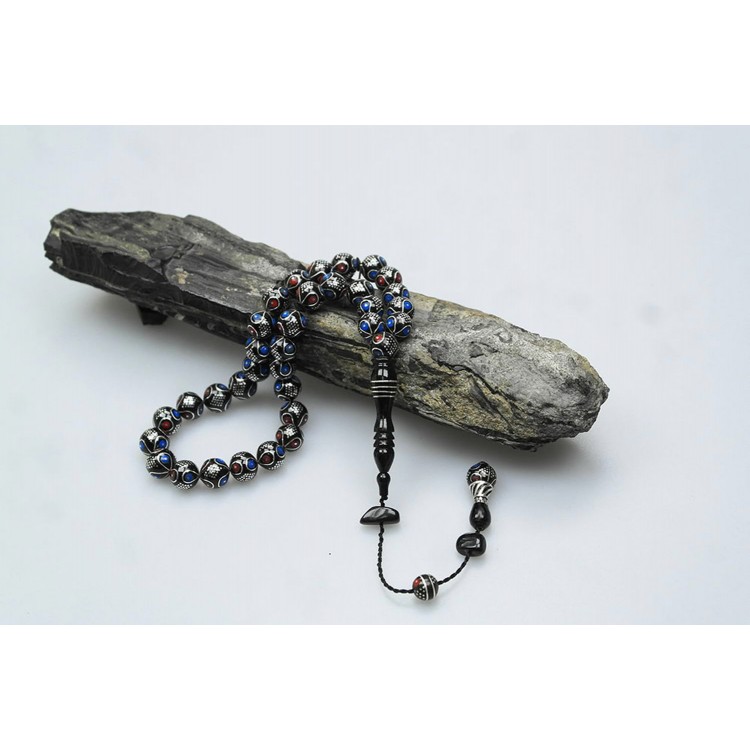 Oltu Stone Drop Watermelon Diamond Embroidered Prayer Beads