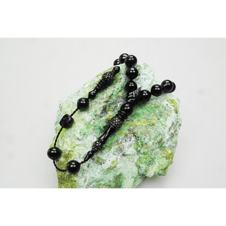 Oltu Taşı Kareli Oyma Nakkaş  İmameli  Sade Tespih