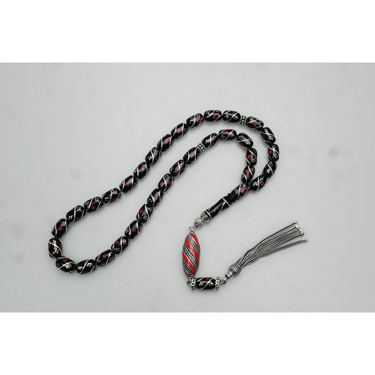 Oltu Stone Capsule Cut Fountain Red Processed Prayer Beads