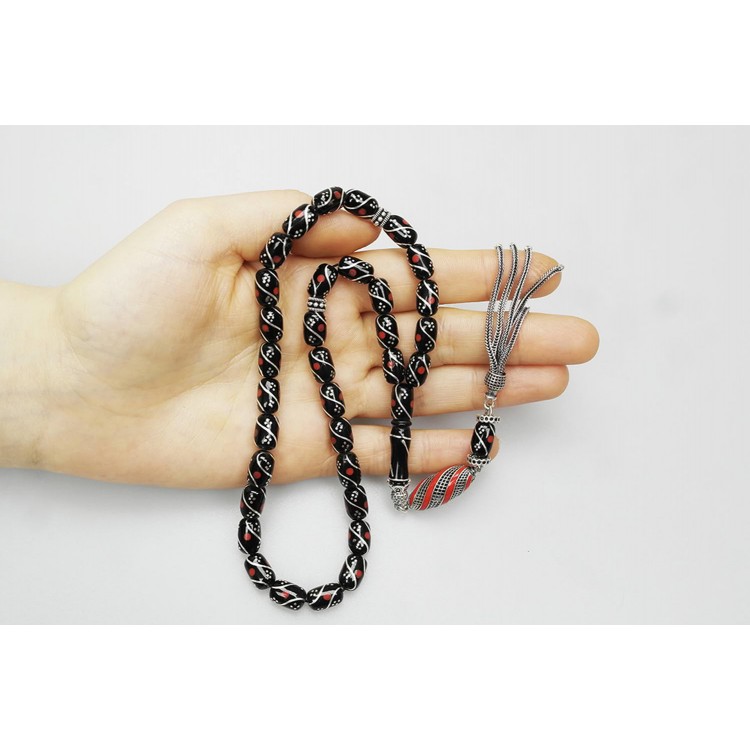Oltu Stone Capsule Cut Fountain Red Processed Prayer Beads