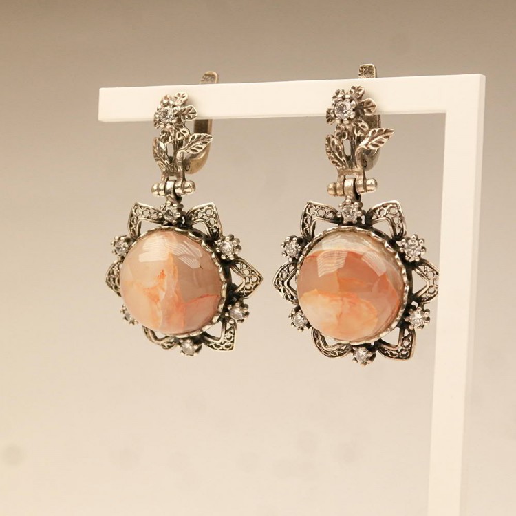 Silver Earrings with Agate Stone