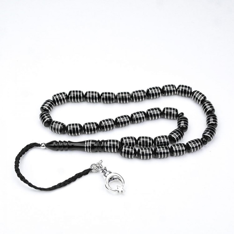 Oltu Stone and Capsule Cut Spiral Wrapped Beaded Rosary