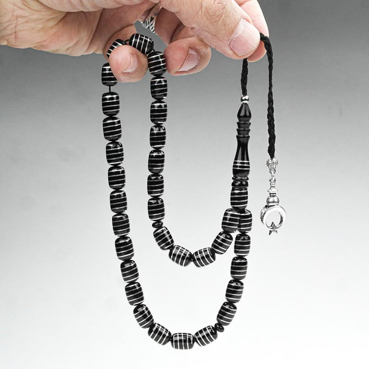 Oltu Stone and Capsule Cut Spiral Wrapped Beaded Rosary