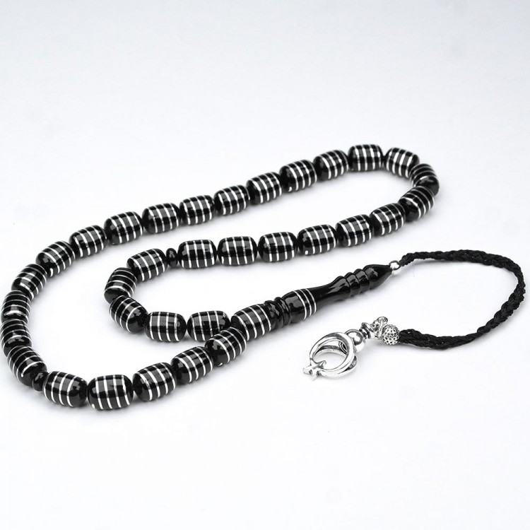 Oltu Stone and Capsule Cut Spiral Wrapped Beaded Rosary