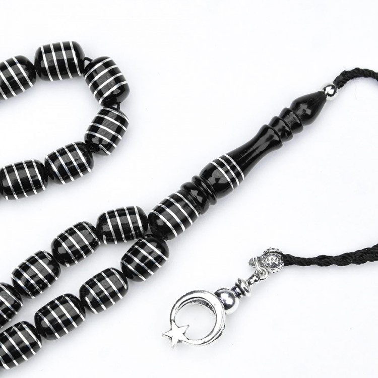 Oltu Stone and Capsule Cut Spiral Wrapped Beaded Rosary