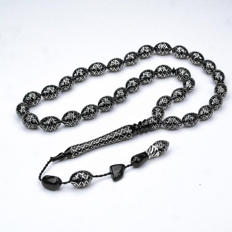 Oltu Taşı Koleksiyonluk Özel  İşlemeli Tespih