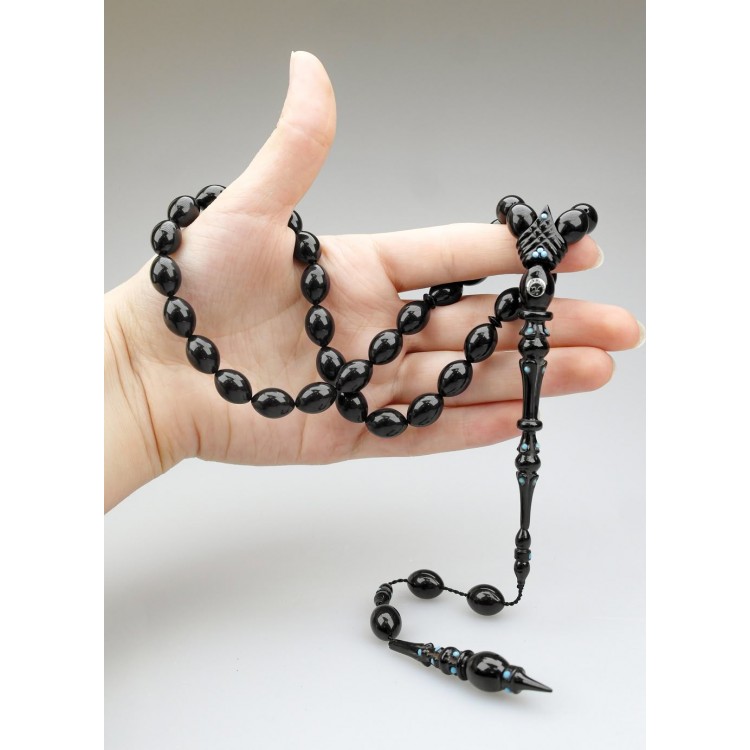 Oltu Taşı Özel Seri   İmame Oyma Mızrak  İşçilikli Tespih