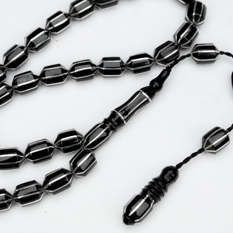 Oltu Stone Shaved Cut Watermelon Embroidered Prayer Beads