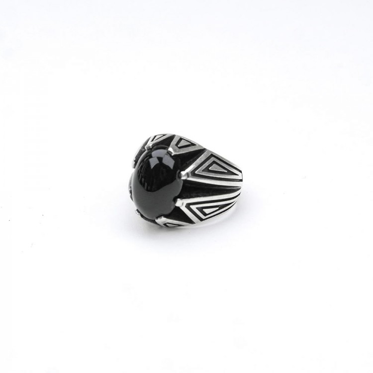 Triangle Spear Patterned Oltu Stone Men's Ring