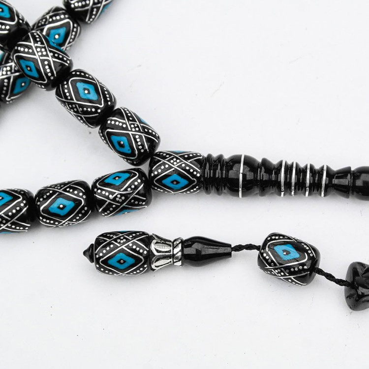 Oltu Stone Capsule Cut Scorpion Model Enameled Prayer Beads Oltu Stone Capsule Cut Scorpion Model Enameled Prayer Beads