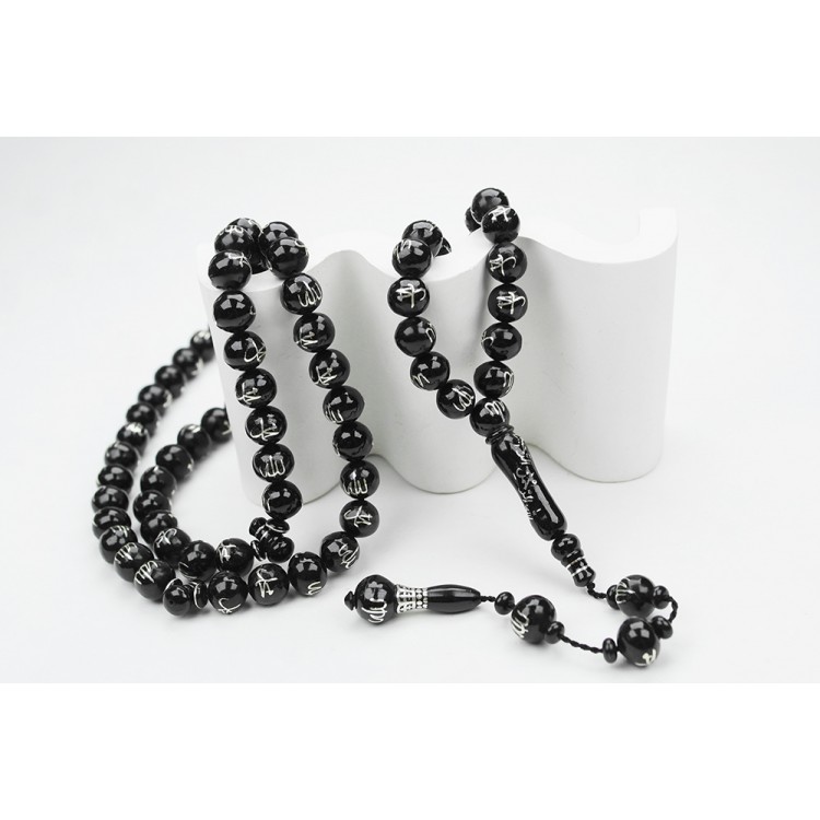 Oltu Taşı ALLAH MUHAMMET Arapça İşlemeli  Namaz Tespihi