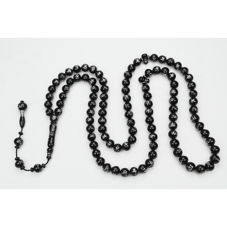 Oltu Taşı ALLAH MUHAMMET Arapça İşlemeli  Namaz Tespihi