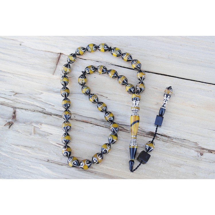 Oltu Stone and Galalith Beaded Teardrop Beaded Rosary Oltu Stone and Galalith Beaded Teardrop Beaded Rosary