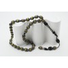 Oltu Stone and Yellow Galalith Fountain Drop Engraved Rosary