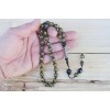 Oltu Stone and Yellow Galalith Fountain Drop Engraved Rosary