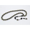 Oltu Stone and Yellow Galalith Fountain Drop Engraved Rosary