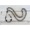 Oltu Stone and Yellow Galalith Fountain Drop Engraved Rosary