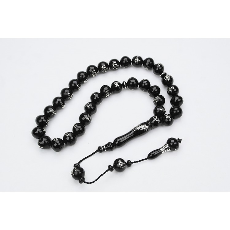 Oltu Taşı ALLAH MUHAMMET  Arapça El İşçiliği Tespih