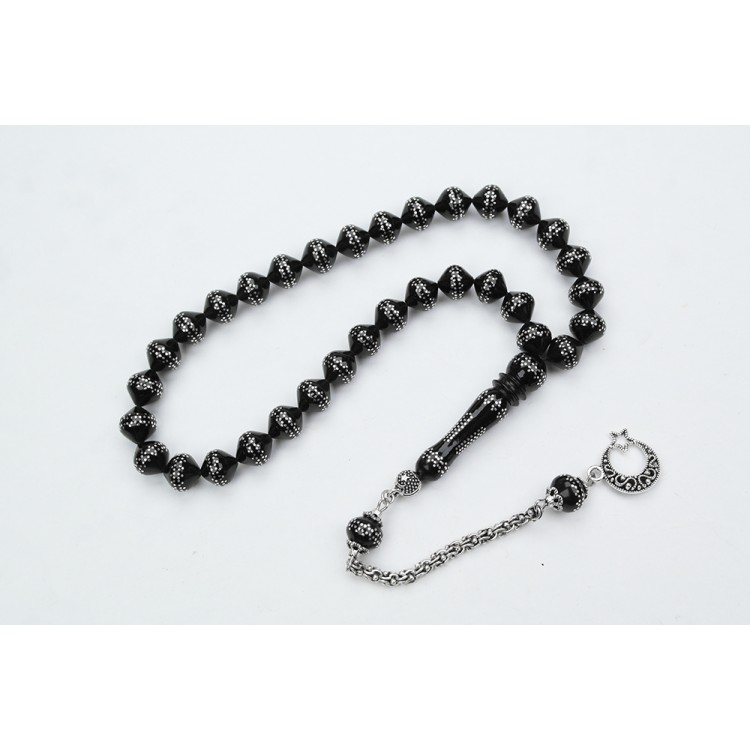 Oltu Taşı Şalgami Kesim Taç İşleme İşlemeli Tespih