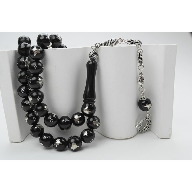 Oltu Pressed Tughra Embroidered Prayer Beads