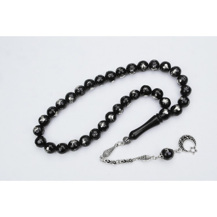 Oltu Pressed Tughra Embroidered Prayer Beads