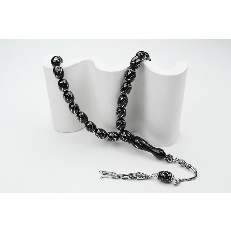 Oltu Stone Beaded Beaded Rosary with Rounded Circle Oltu Stone Beaded Beaded Rosary with Rounded Circle