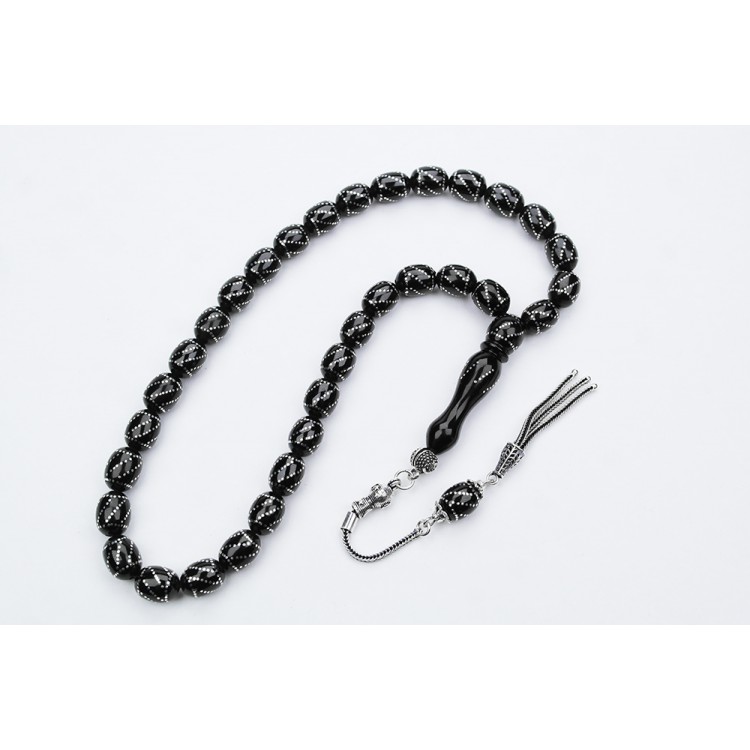 Oltu Stone Beaded Beaded Rosary with Rounded Circle Oltu Stone Beaded Beaded Rosary with Rounded Circle