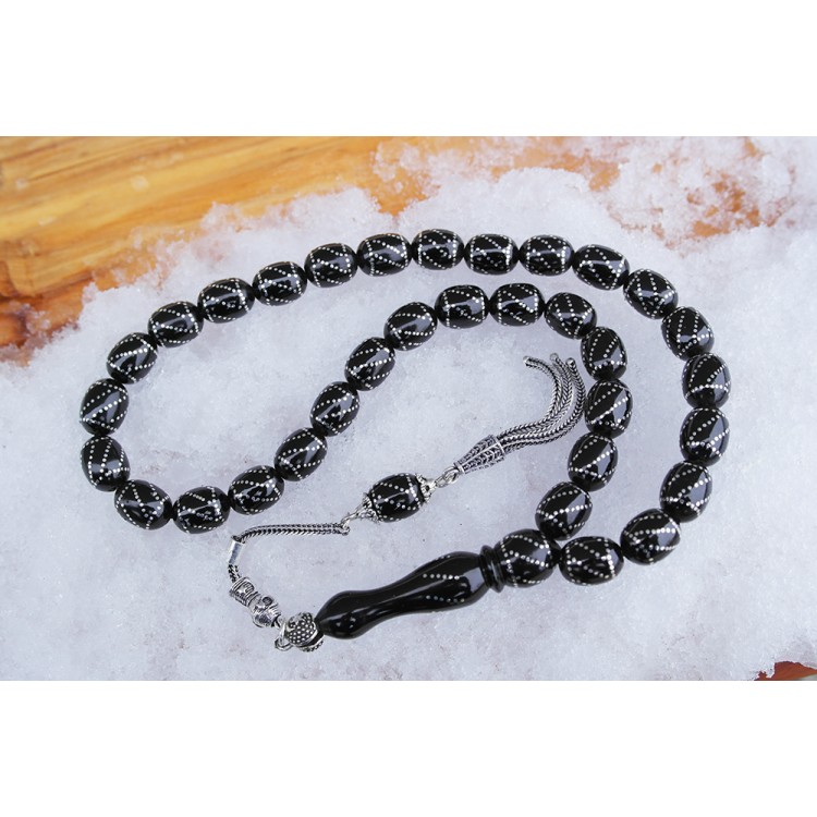 Oltu Stone Beaded Beaded Rosary with Rounded Circle Oltu Stone Beaded Beaded Rosary with Rounded Circle