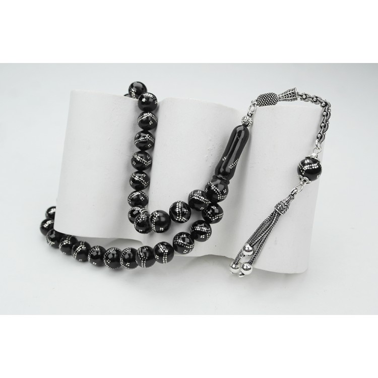 Oltu Taşı Küre  Model Çift Zikzak Dörtlü İşlemeli Tespih