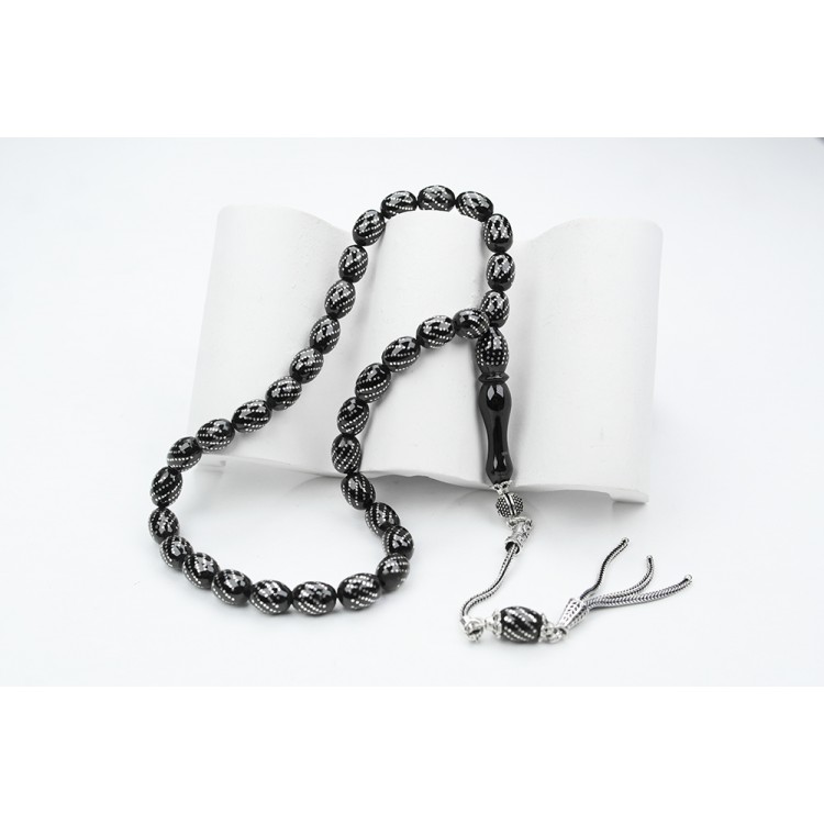 Oltu Taşı Beyzi Model Burgu  İşlemeli Tespih