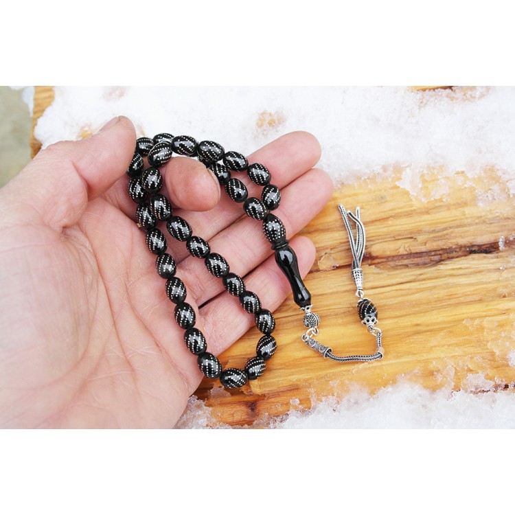 Oltu Taşı Beyzi Model Burgu  İşlemeli Tespih